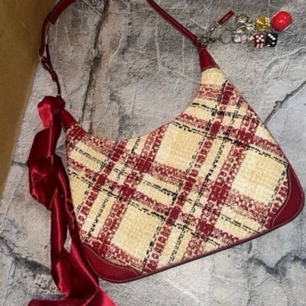 Coach Red and Cream wool and leather Girlie bag Style # 8363 never used